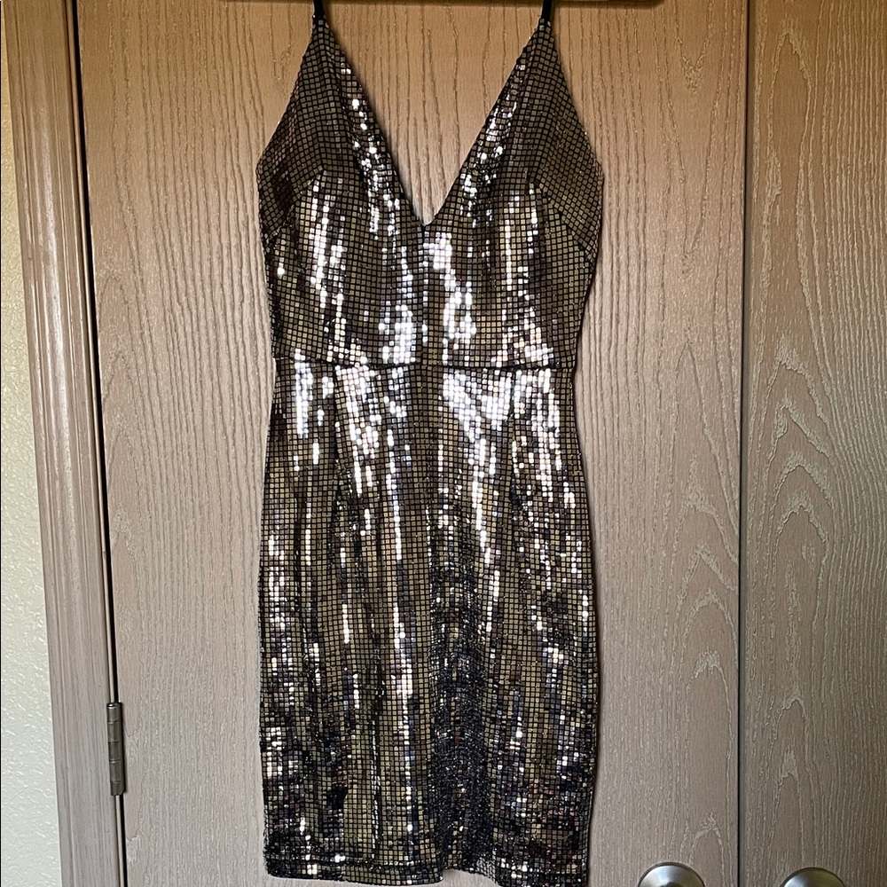 Sequin V-Neck Mini Bodycon Dress